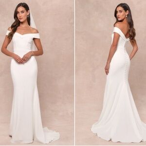 Lulu's Elegant White Off-Shoulder Dress